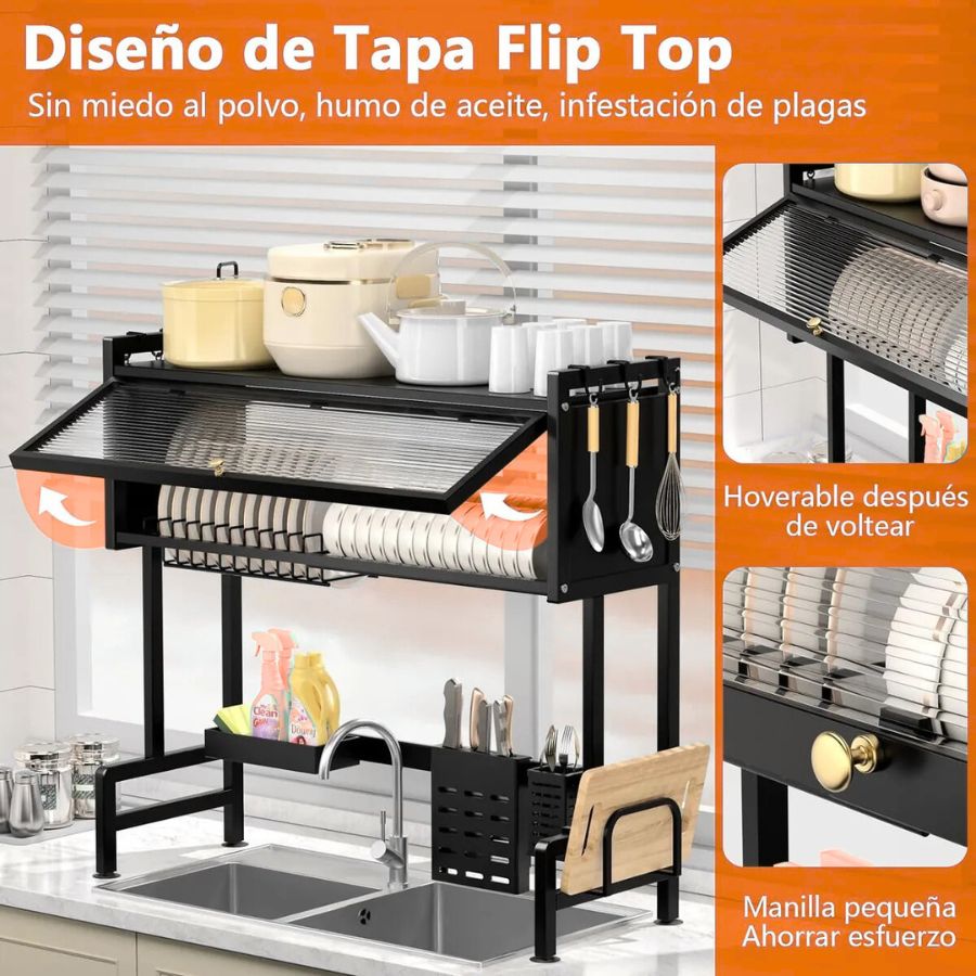 Escurridor de Platos con Tapa, ahorrador de Espacio 9 escurridor de platos ahorra espacio con puerta 3