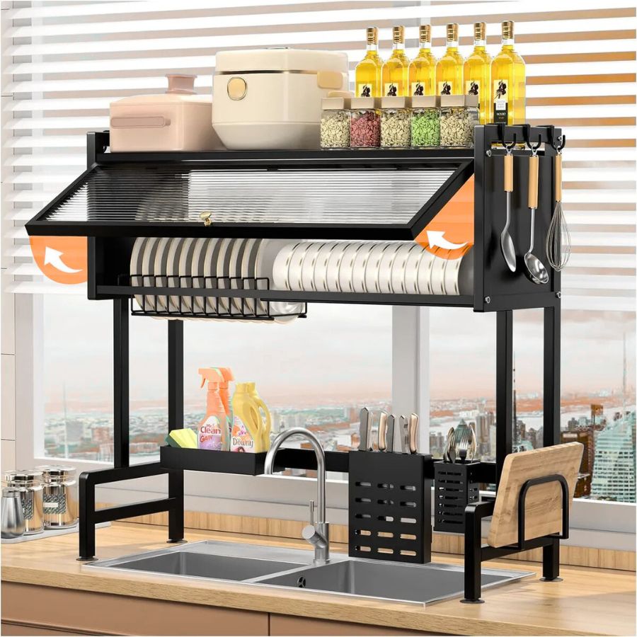 Escurridor de Platos con Tapa, ahorrador de Espacio 5 escurridor de platos ahorra espacio con puerta 7