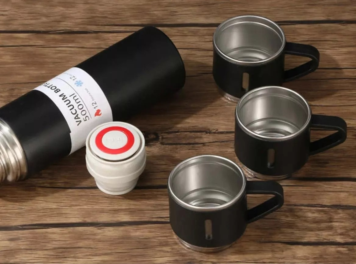 set termo y pocillos de acero inoxidable 500ml 4