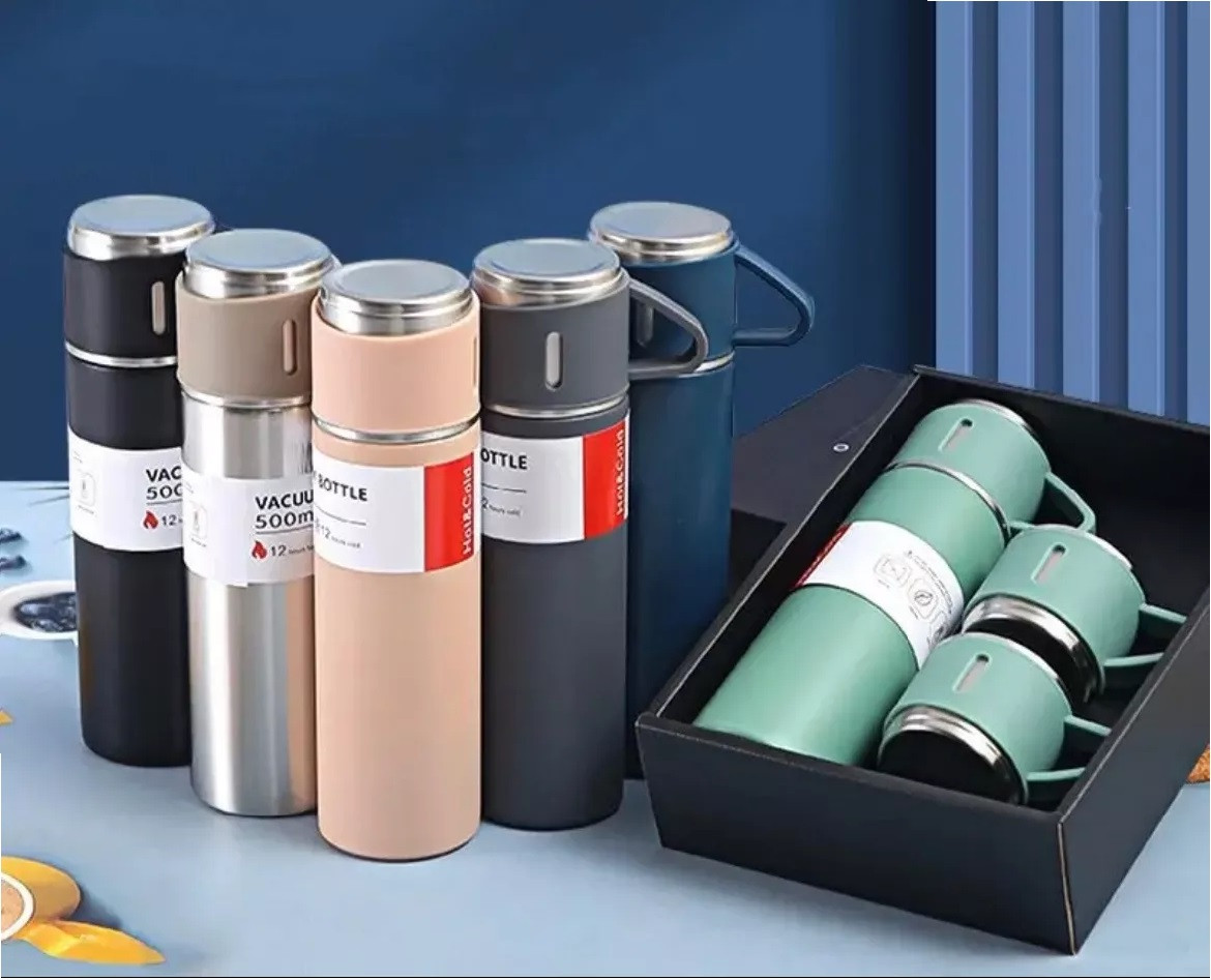 set termo y pocillos de acero inoxidable 500ml 7